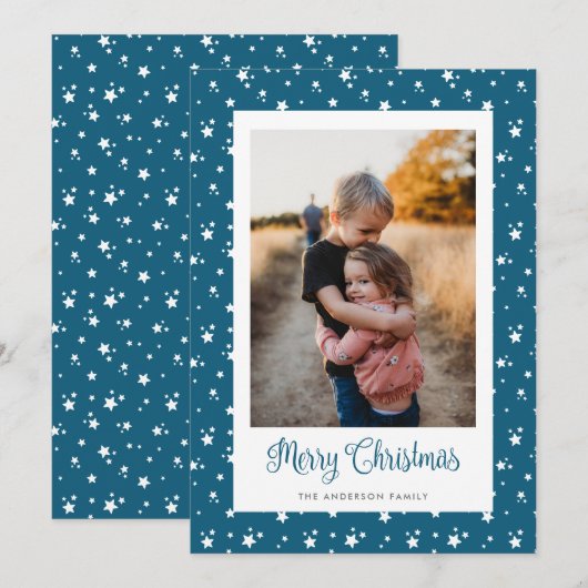 Blue Stars-fotokaartjes voor fijne kerst Feestdagenkaart (Voorkant / Achterkant)
