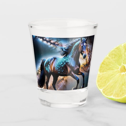Blue Stars Galaxy Paard Shot Glas (Voorkant)