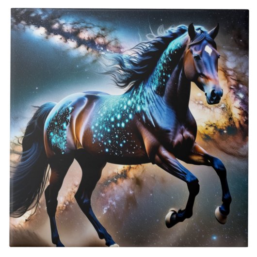 Blue Stars Galaxy Paard Tegeltje (Voorkant)