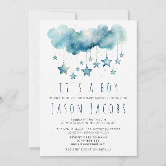 Blue stars Het is een baby shower Kaart (Voorkant)