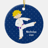 Blue Stars Paars Belt Taekwondo Boy gepersonalisee Keramisch Ornament (Voorkant)