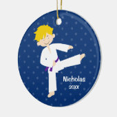 Blue Stars Paars Belt Taekwondo Boy gepersonalisee Keramisch Ornament (Links)
