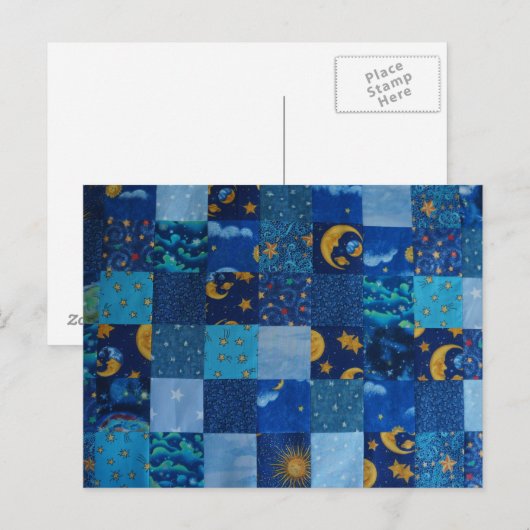 Blue Stars Patchwork Briefkaart (Voorkant / Achterkant)