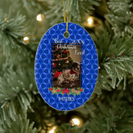 Blue Stars Pet Foto Sjabloon Beste Kerstmis ooit Keramisch Ornament
