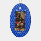 Blue Stars Pet Foto Sjabloon Beste Kerstmis ooit Keramisch Ornament (Links)