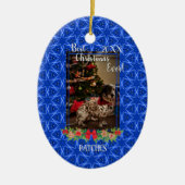 Blue Stars Pet Foto Sjabloon Beste Kerstmis ooit Keramisch Ornament (Voorkant)