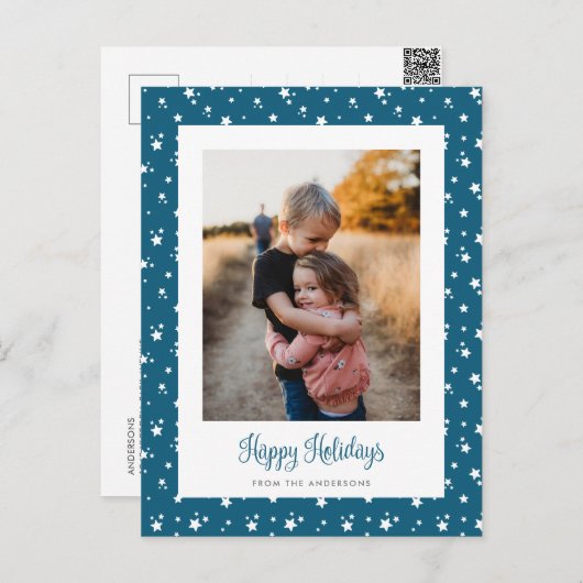 Blue Stars Photo Holiday Briefkaarten (Voorkant / Achterkant)