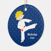 Blue Stars Red Belt Taekwondo Boy op maat Keramisch Ornament (Links)