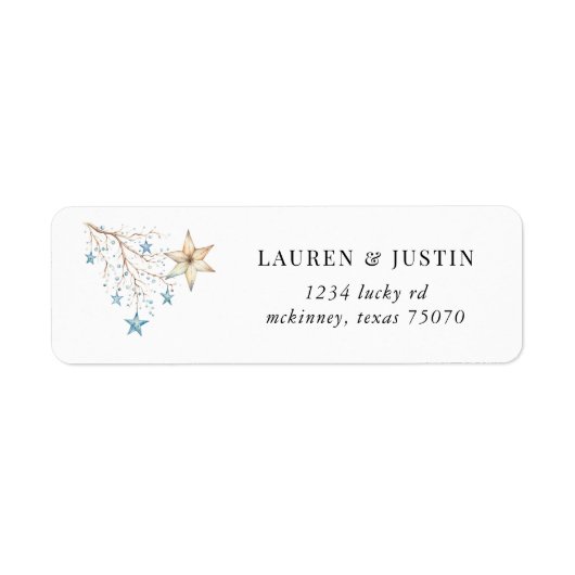 Blue Stars Rustic Holiday Retour Adreslabel Etiket (Voorkant)