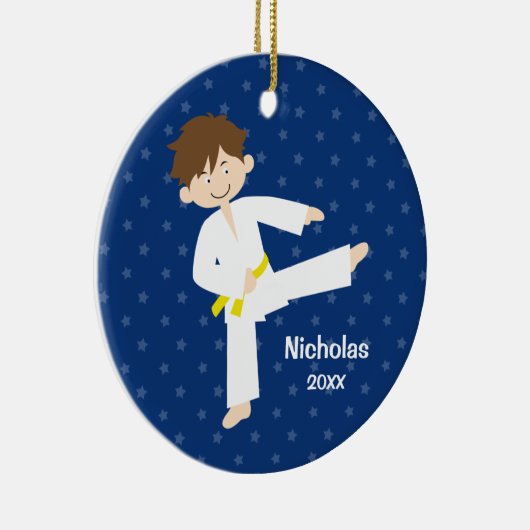 Blue Stars Taekwondo Karate Boy Personalized Keramisch Ornament (Rechts)