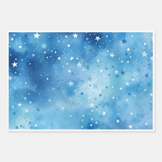 Blue Stars Wrapping Paper Flat Sheet Set van 3 (Voorkant)