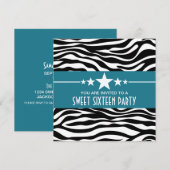 Blue Stars Zebra Print Sweet 16 Invite Kaart (Voorkant / Achterkant)