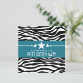 Blue Stars Zebra Print Sweet 16 Invite Kaart (Staand voorkant)