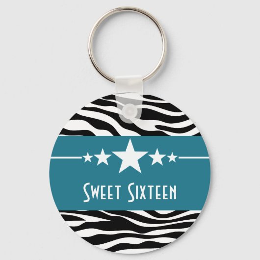Blue Stars Zebra Print Sweet 16 Sleutelhanger (Voorkant)
