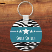 Blue Stars Zebra Print Sweet 16 Sleutelhanger (Voorkant)
