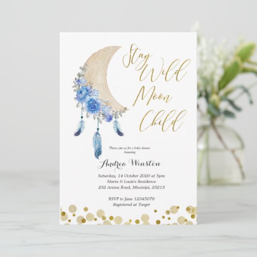 Blue Stay Wild Moon Child Baby shower Kaart (Staand voorkant)