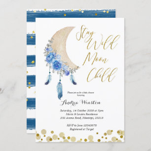 Blue Stay Wild Moon Child Baby shower Kaart