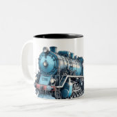  Blue Steam locomotief Tweekleurige Koffiemok (Voorkant links)