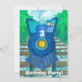 Blue Steam Train 3rd Birthday Party Invitation Kaart (Voorkant)