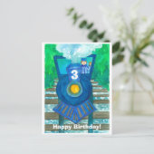 Blue Steam Train blij met derde verjaardag Briefkaart (Staand voorkant)