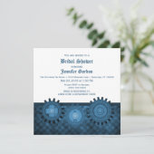 Blue Steampunk Gears Vrijgezellenfeest Invite Kaart (Staand voorkant)