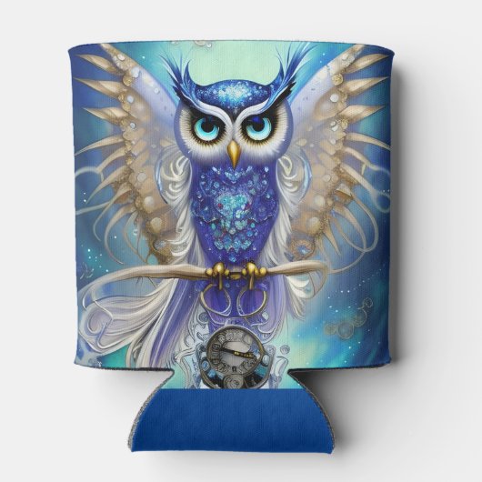 Blue Steampunk Owl Blikjeskoeler (Achterkant)