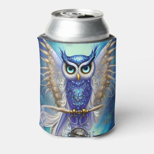 Blue Steampunk Owl Blikjeskoeler (Blikje Achterkant)