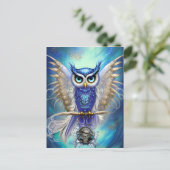 Blue Steampunk Owl Briefkaart (Staand voorkant)