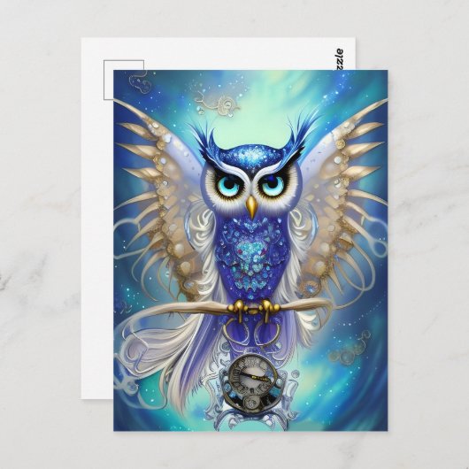 Blue Steampunk Owl Briefkaart (Voorkant / Achterkant)