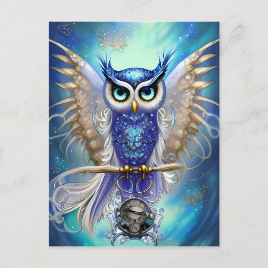 Blue Steampunk Owl Briefkaart (Voorkant)