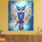 Blue Steampunk Owl Canvas Afdruk (Insitu (Woonkamer))