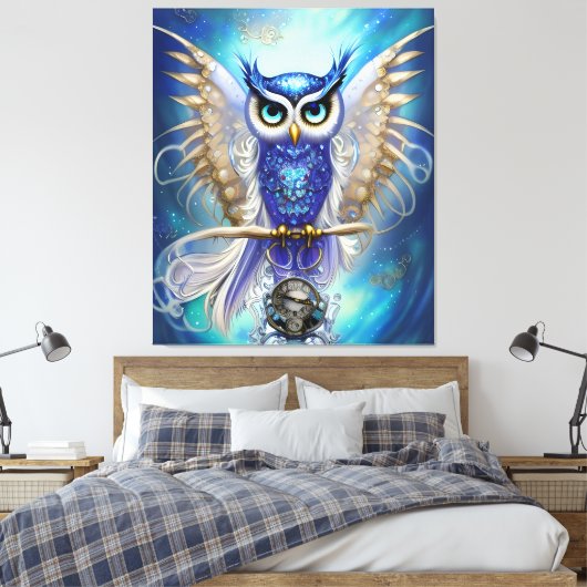 Blue Steampunk Owl Canvas Afdruk (Insitu (Slaapkamer))