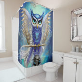 Blue Steampunk Owl Douchegordijn (In situ)
