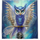 Blue Steampunk Owl Douchegordijn (Voorkant)