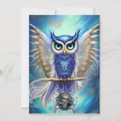 Blue Steampunk Owl Feestdagenkaart (Voorkant)