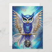 Blue Steampunk Owl Feestdagenkaart (Voorkant / Achterkant)