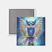 Blue Steampunk Owl Magneet (Voorkant / Achterkant)