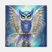 Blue Steampunk Owl Magneet (Voorkant)