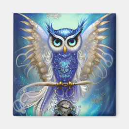 Blue Steampunk Owl Magneet