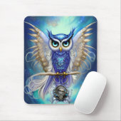 Blue Steampunk Owl Muismat (Met muis)