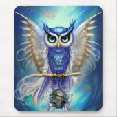 Blue Steampunk Owl Muismat (Voorkant)