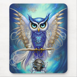 Blue Steampunk Owl Muismat