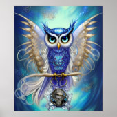 Blue Steampunk Owl Poster (Voorkant)