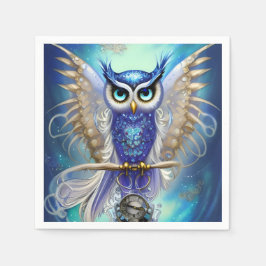 Blue Steampunk Owl Servet