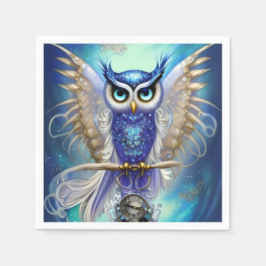 Blue Steampunk Owl Servet (Voorkant)