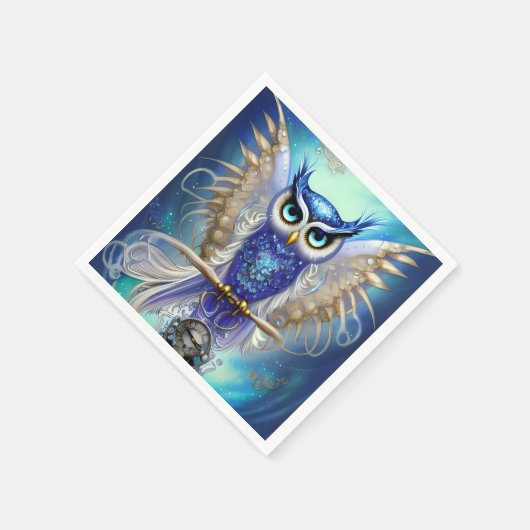 Blue Steampunk Owl Servet (Hoek)