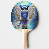 Blue Steampunk Owl Tafeltennisbatje (Voorkant)