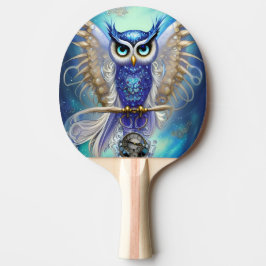 Blue Steampunk Owl Tafeltennisbatje