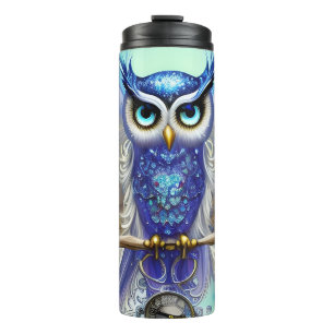 Blue Steampunk Owl Thermosbeker