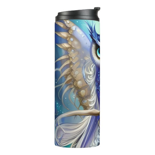 Blue Steampunk Owl Thermosbeker (Gedraaid links)
